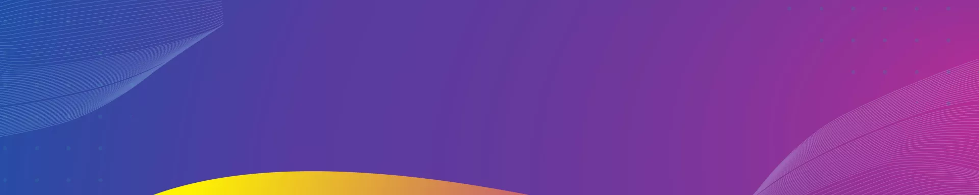 A banner is divided into two halves. A blue wave on top gradually turns purple, while the bottom half is yellow and becomes gold.